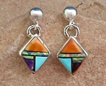Genuine Navajo earrings with Spiny oyster shell, Sugelite, black Jet, cultured opal, Gaspeite and Sleeping Beauty turquoise