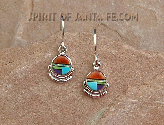 Earrings with Cultured Opal, Sleeping Beauty Turquoise, Black Jet, Sugilite, Gaspeite and Orange Spiny oyster shell