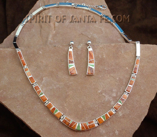 Necklace and earring set Spiny Oyster Shell and Gaspeite