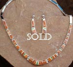 Genuine Navajo Spiny Oyster Shell and Gaspeite Necklace and Earring Set
