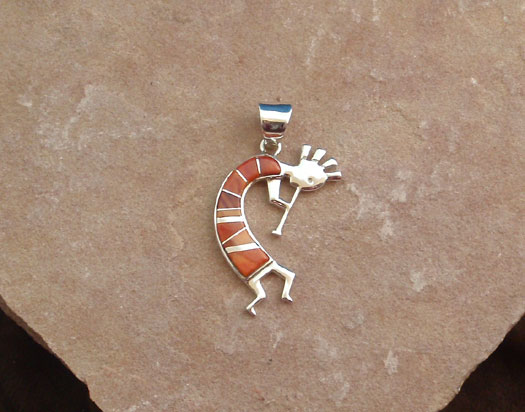 Navajo Solid Sterling Silver Spiny Oyster Shell Kokopelli Pendant