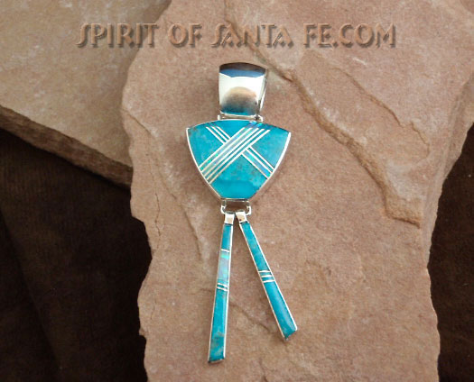 Navajo Solid Sterling Silver Water Mark Turquoise and cultured opal Pendant