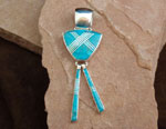 Genuine Navajo Sterling Silver Pendant with Water Mark Turquoise and cultured opal