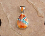 Genuine Navajo Sterling Silver Pendant with Red, Orange Oyster, opal inlays inlays