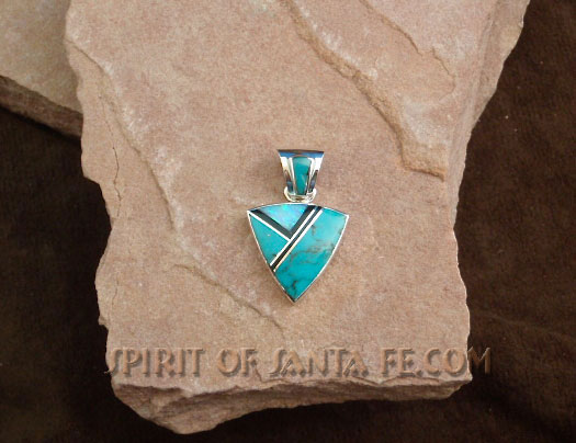 Navajo Solid Sterling Silver Turquoise, Black Jade and cultured opal Pendant