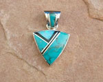 Genuine Navajo Sterling Silver Pendant with Turquoise, Black Jade and cultured opal inlays