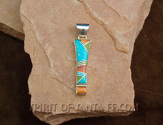 Navajo Solid Sterling Silver Turquoise, Gaspite and Spiny Oyster Shell Pendant