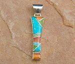 Genuine Navajo Sterling Silver Pendant with Turquoise, Gaspite, Spiny Oyster inlays