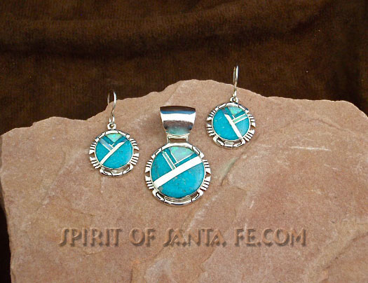 Navajo Sterling Silver matched necklace and earring set - Watermark Turquoise and cultured opal