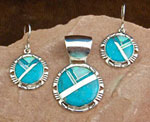 Genuine Navajo Watermark Turquoise and Opal Earring and Pendant set