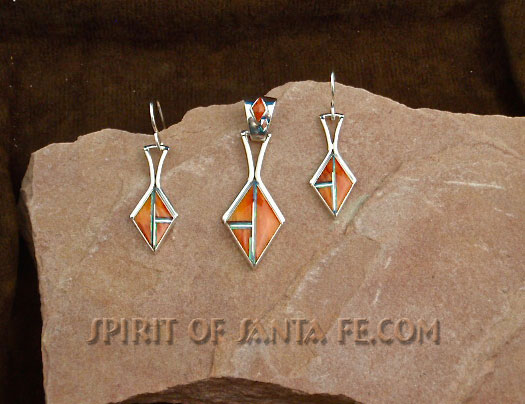 Navajo Sterling Silver matched necklace and earring set - Spiny oyster Shell and cultured opal