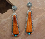 Genuine Navajo Orange and Red Spiny Oyster Cultured Opal
	 earrings