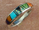 Genuine Navajo Sterling Silver and Turquoise, Orange Spiny Oyster Shell, Sugelite, Gaspeite, Opal and Jet Ring