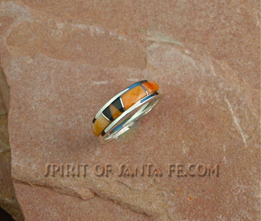 Navajo Sterling Silver ring- Orange Spiny Oyster Shell and Black Jet Navajo Sterling Silver Ring- Orange Spiny Oyster Shell and Black Jet