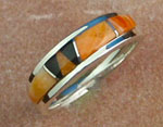 Genuine Navajo Sterling Silver and Orange Spiny Oyster Shell and Black Jet Ring