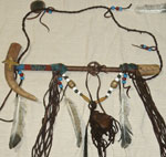 Native American Deer antler, wood, leather Peace Pipe