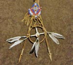 Native American Crossed Arrows Wall Hanging set with Dream Catcher, Medicine Wheel and Beaded Pouch