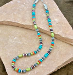 Genuine Navajo Silver beaded Necklace- Orange, Purple Spiny Oyster, Sleeping Beauty Turquoise, and Gaspeite