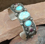 Sterling Silver Navajo Bracelet with Turquoise, Purple Spiny Oyster Shell