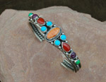 Sterling Silver Navajo Bracelet with Turquoise, Oyster, Gaspeite and Coral
