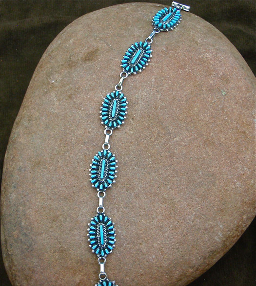 Silver needlepoint cluster link bracelet - Sleeping Beauty Turquoise
