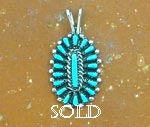 Zuni Sterling Silver and Sleeping Beauty Turquoise needlepoint cluster Pendant