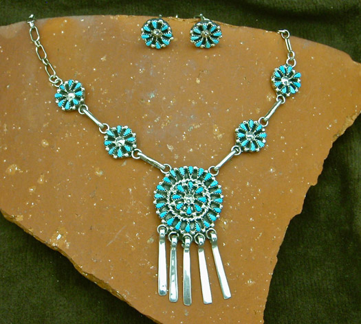 pettipoint cluster necklace and earring set