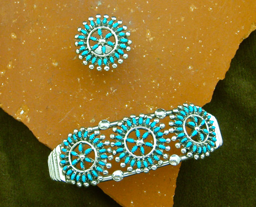 Silver pettipoint cluster bracelet and ring set