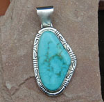 Genuine Navajo Sterling Silver Pendant with Blue Gem Turquoise