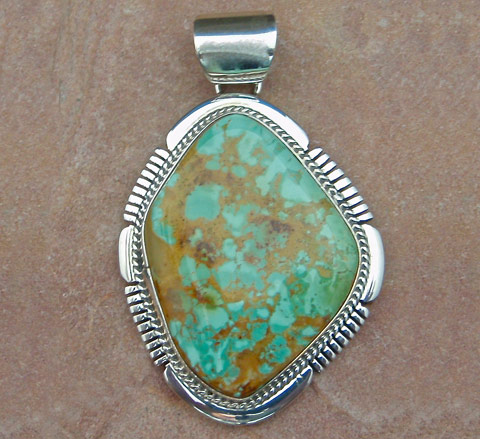 Navajo Solid Sterling Silver and Crow Springs Turquoise Pendant