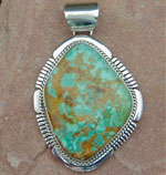 Genuine Navajo Sterling Silver Pendant with Crow Springs Turquoise