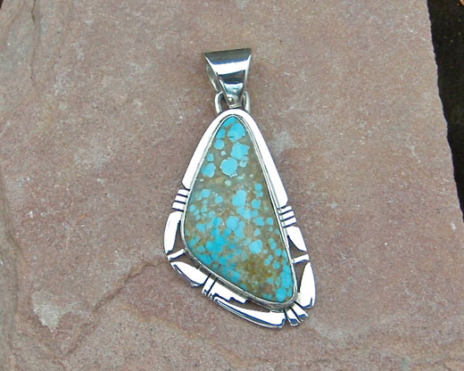 Navajo Solid Sterling Silver and # 8 Turquoise Pendant