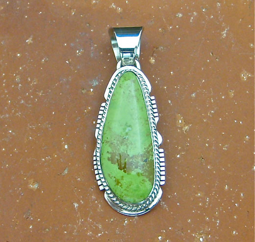 Navajo Solid Sterling Silver and Gaspeite Pendant