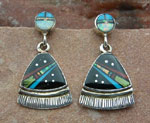 Genuine Navajo Sterling Silver earrings with Jet, Turquoise, Coral, Opal and Gaspeite