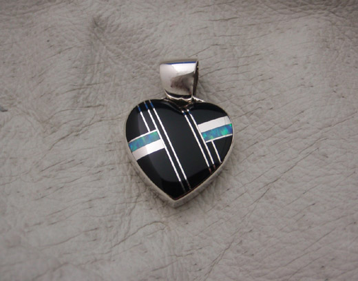 Navajo Solid Sterling Silver and Black Jade and opal Pendant