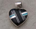 Genuine Navajo Sterling Silver Heart Pendant with Black Jade