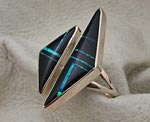 Genuine Navajo Sterling Silver Black Jade and Opal Ring