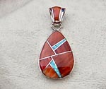 Genuine Navajo Sterling Silver Pendant with Red Spiny Oyster Shell and Opal