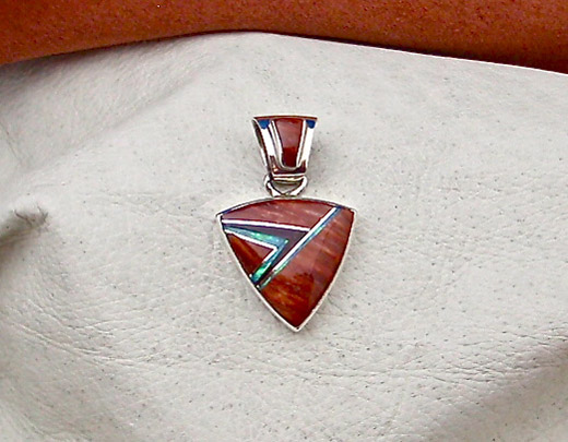 Navajo Solid Sterling Silver Spiny Oyster and 
      Opal Pendant