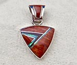Genuine Navajo Sterling Silver Pendant with Red, Purple Spiny Oyster Shell and Opal