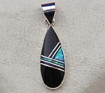Genuine Navajo Sterling Silver Pendant with Black Jade and Opal