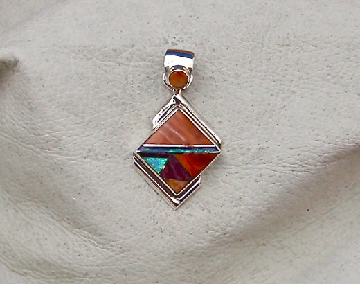Navajo Solid Sterling Silver and Spiny Oyster and opal Pendant