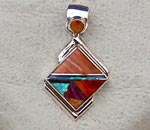 Genuine Navajo Sterling Silver Pendant with Spiny Oyster Shell and Opal