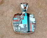 Genuine Navajo Sterling Silver Pendant with Magnasite, Coral, Onyx and opal