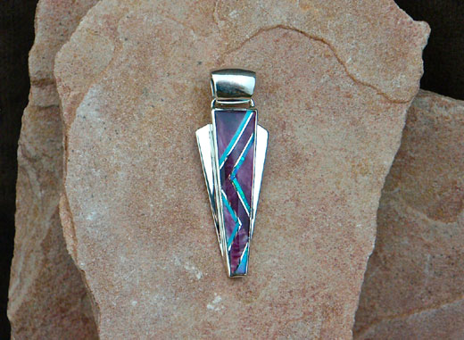 Navajo Solid Sterling Silver Turquoise, Purple Oyster shell and Opal Pendant