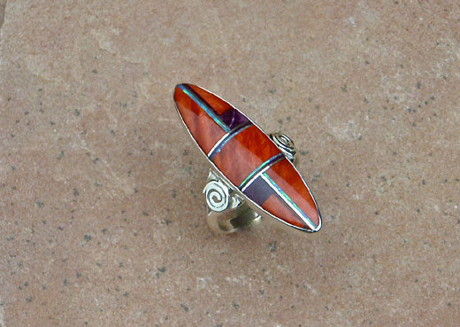 Navajo Sterling Silver ring- Purple and Red Spiny Oyster shell, Cultured Opal Navajo Sterling Silver Ring- Purple and Red Spiny Oyster shell, Cultured Opal
