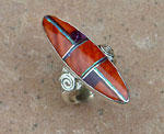 Genuine Navajo Sterling Silver Spiny Oyster and Opal Ring