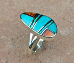 Genuine Navajo Sterling Silver Turquoise, Spiny Oyster and Opal Ring