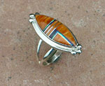 Genuine Navajo Sterling Silver, Spiny Oyster and Opal Ring