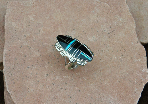 Navajo Sterling Silver ring- Black Onyx, Cultured Opal Navajo Sterling Silver Ring- Black Onyx, Cultured Opal